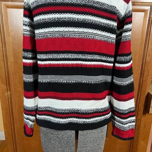 Vintage Reba Rose Made in New York Black White and Red Striped Knitted Cardigan - Picture 13 of 15